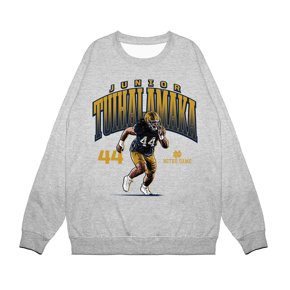 Notre Dame - NCAA Football : Junior Tuihalamaka - Caricature Premium Crewneck Sweatshirt-0