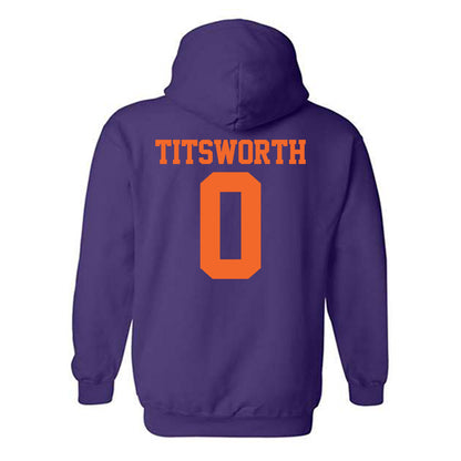 Clemson - NCAA Baseball : Drew Titsworth - Purple NCAA® Shersey Hooded Sweatshirt-1