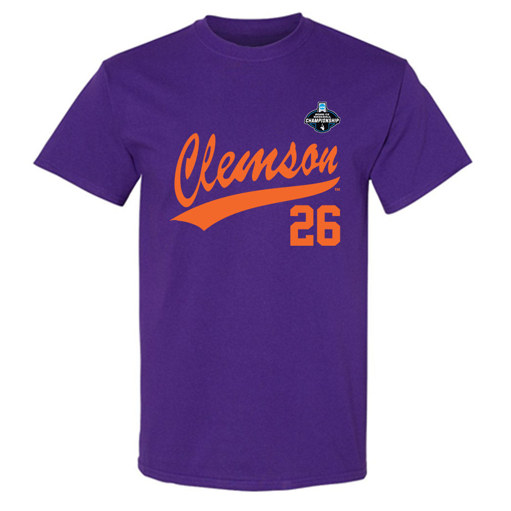Clemson - NCAA Baseball : Casey Tallent - Purple NCAA® Shersey T-Shirt-0