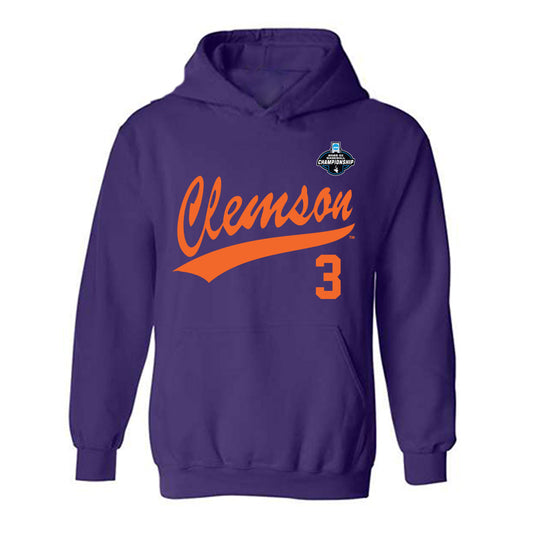 Clemson - NCAA Baseball : Ty Dalley - Purple NCAA® Shersey Hooded Sweatshirt-0
