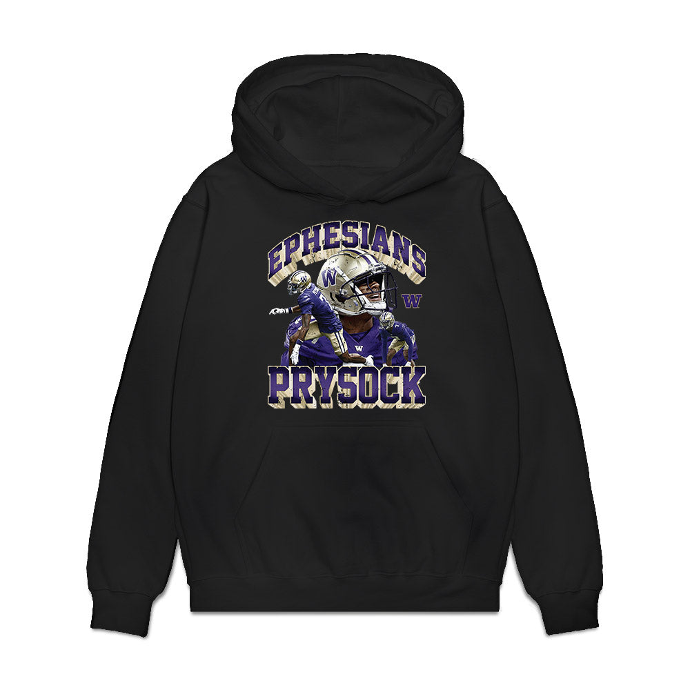Washington - NCAA Football : Ephesians Prysock - Collage Premium Hooded Sweatshirt-0