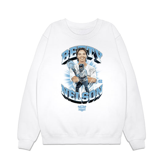 UNC - NCAA Women's Lacrosse : Betty Nelson - NCAA® Champions Collage Premium Crewneck Sweatshirt-0