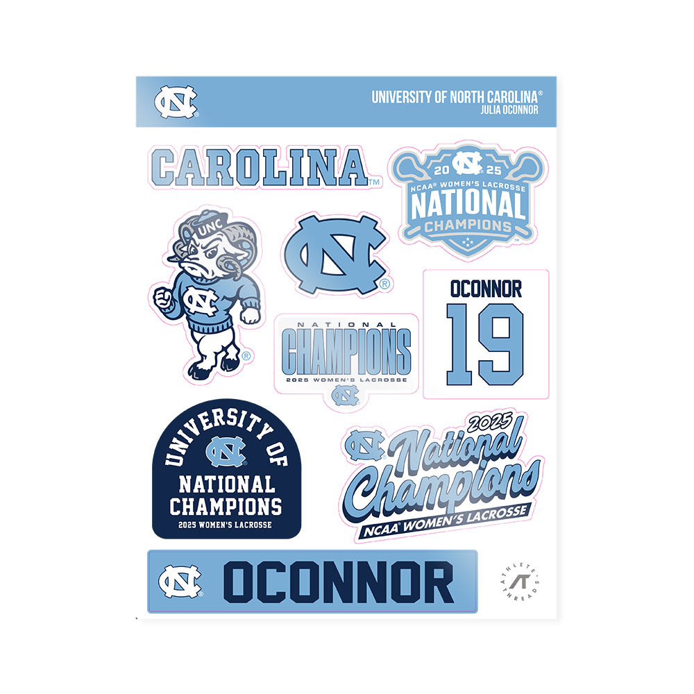UNC - NCAA Women's Lacrosse : Julia OConnor - NCAA® Sticker Sheet-0