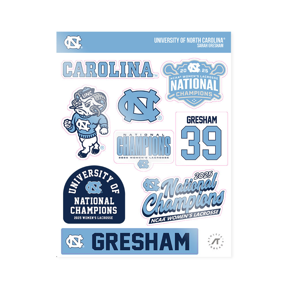 UNC - NCAA Women's Lacrosse : Sarah Gresham - NCAA® Sticker Sheet-0