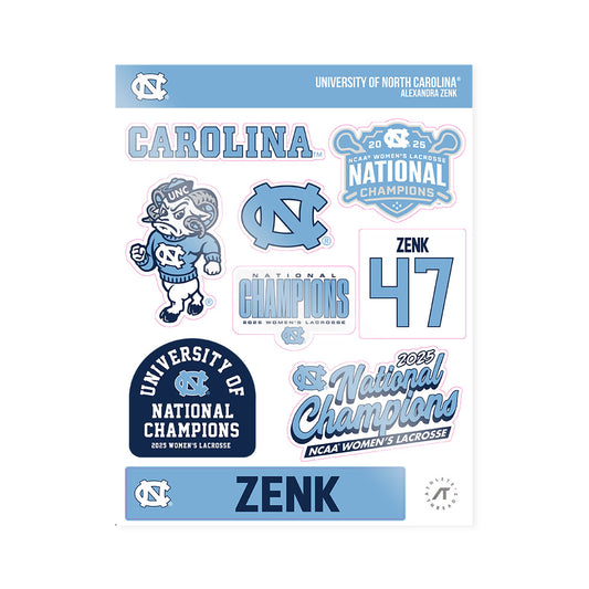 UNC - NCAA Women's Lacrosse : Alexandra Zenk - NCAA® Sticker Sheet-0