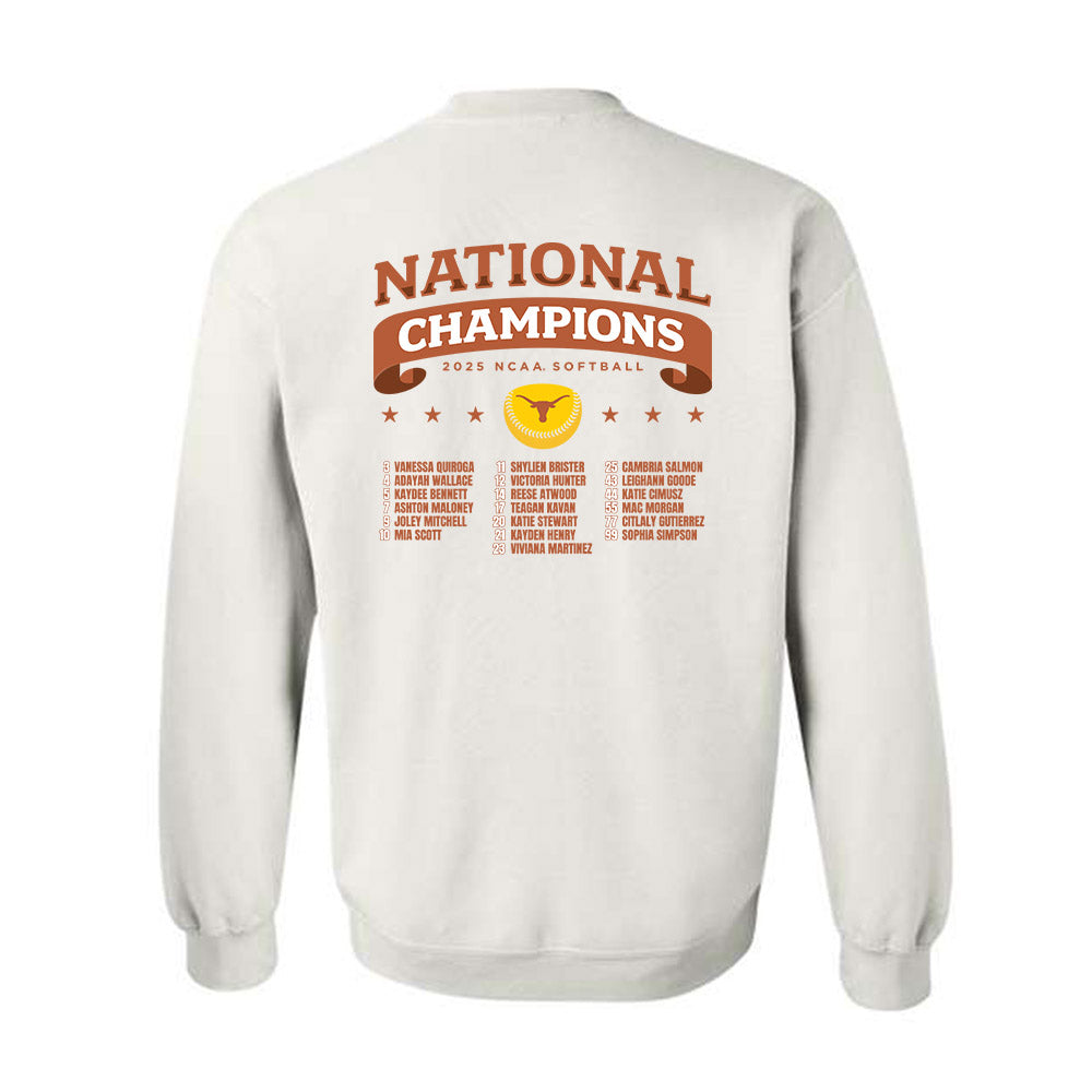 Texas - NCAA Softball : - NCAA® National Champions Roster Shirt Crewneck Sweatshirt-1