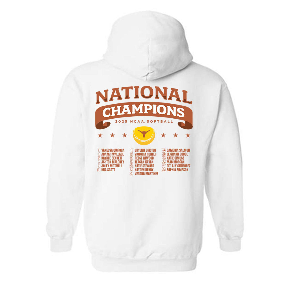 Texas - NCAA Softball : - NCAA® National Champions Roster Shirt Hooded Sweatshirt-1