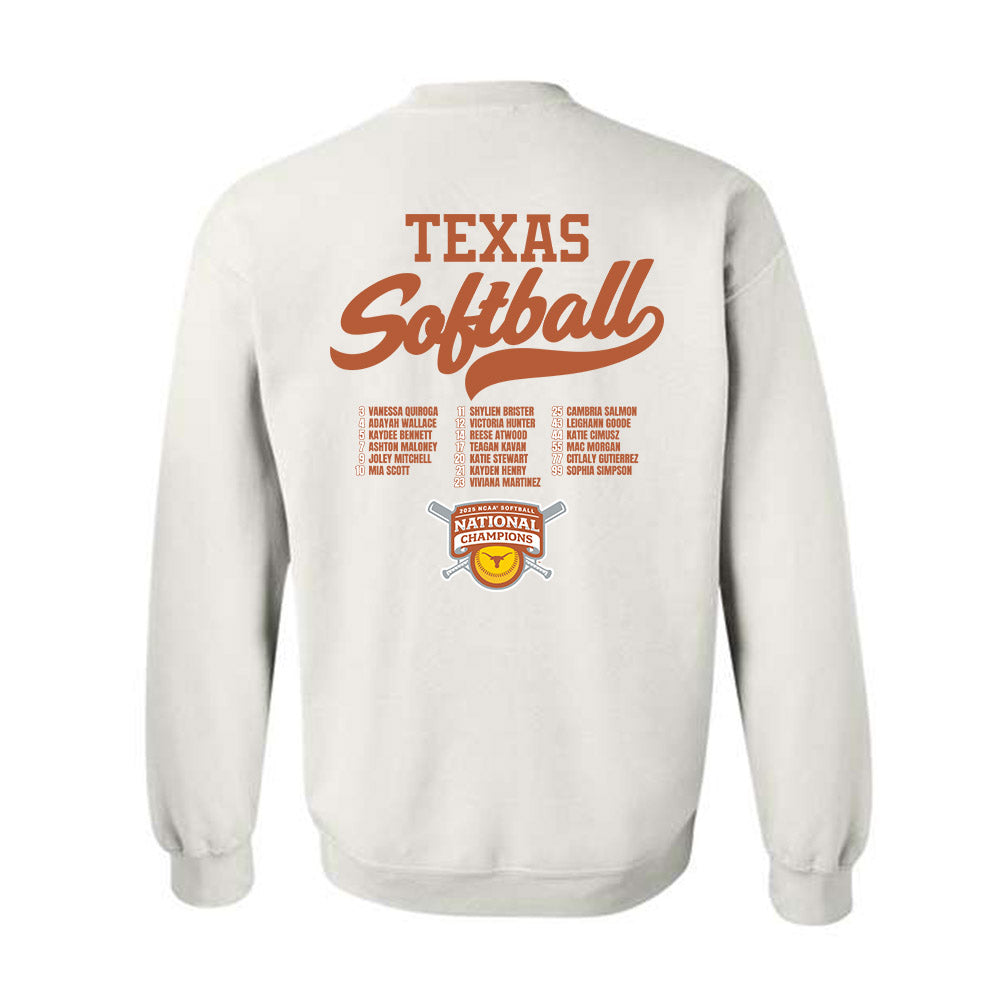 Texas - NCAA Softball : - NCAA® Roster Shirt Crewneck Sweatshirt-1