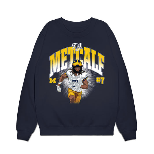 Michigan - NCAA Football : TJ Metcalf - Caricature Premium Crewneck Sweatshirt-0