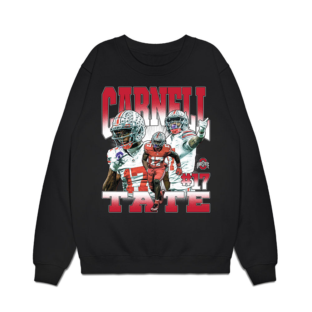 Ohio State - NCAA Football : Carnell Tate - Caricature Premium Crewneck Sweatshirt-0