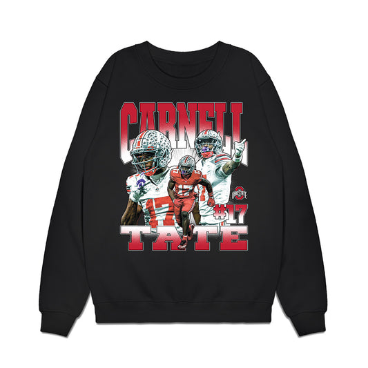Ohio State - NCAA Football : Carnell Tate - Caricature Premium Crewneck Sweatshirt-0