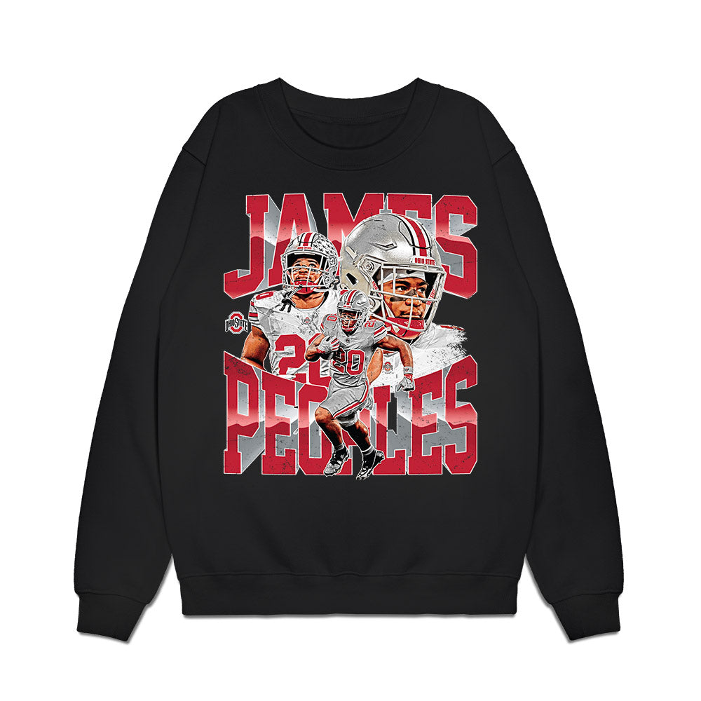 Ohio State - NCAA Football : James Peoples - Caricature Premium Crewneck Sweatshirt-0