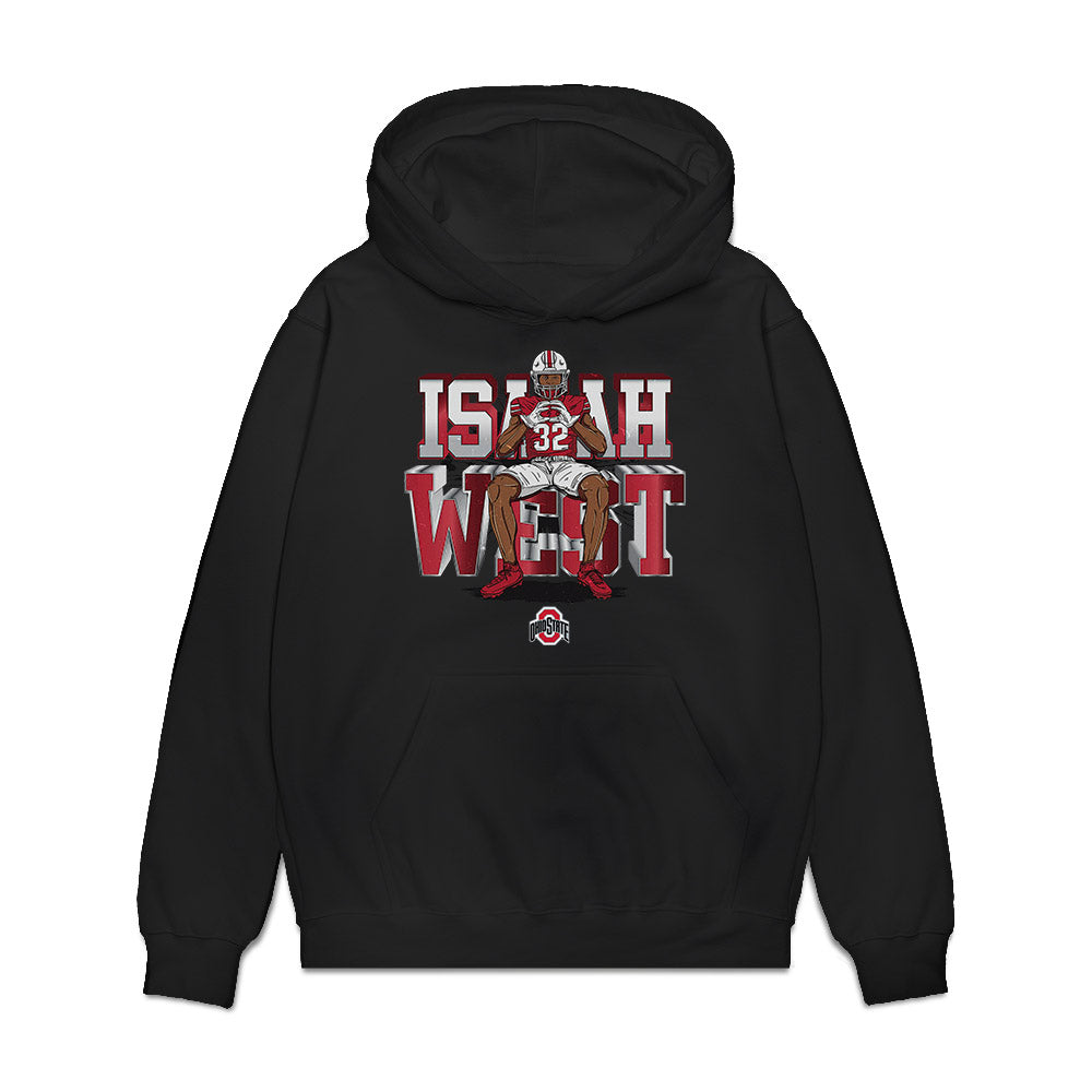 Ohio State - NCAA Football : Isaiah West - Caricature Premium Hooded Sweatshirt-0