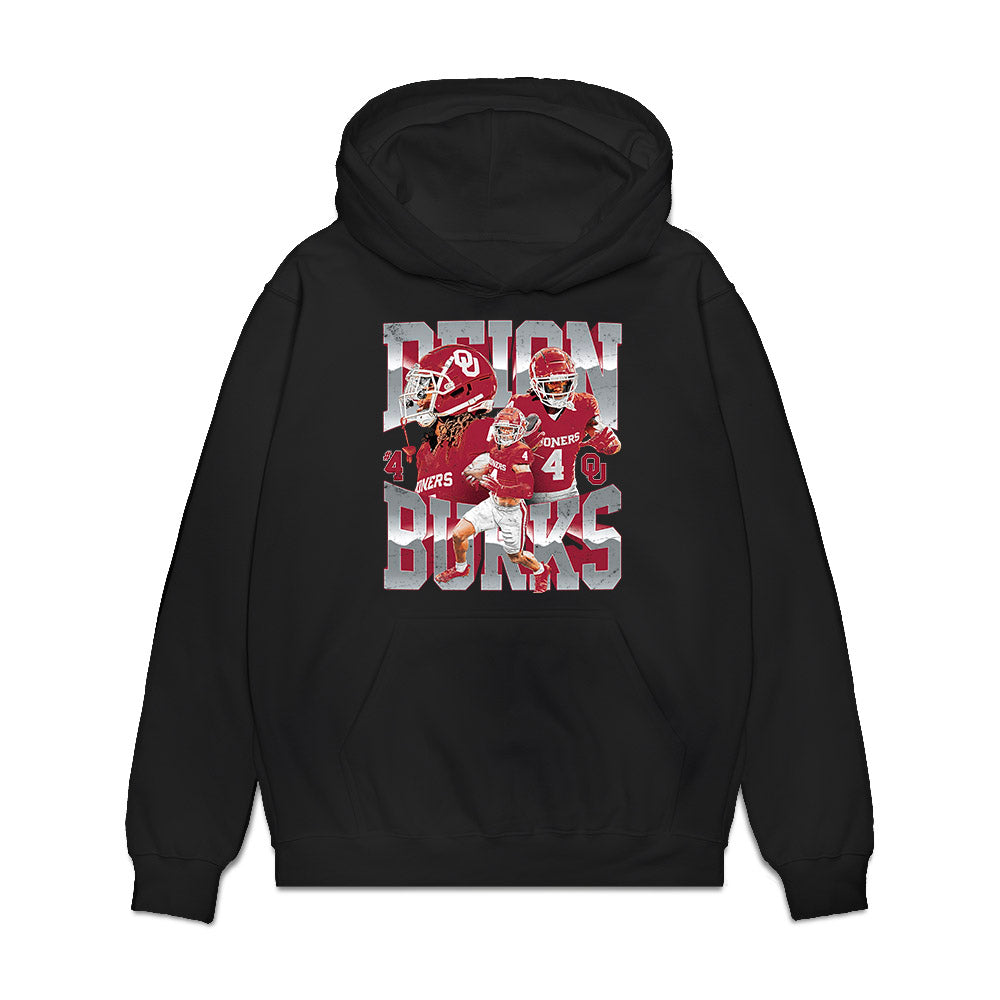 Oklahoma - NCAA Football : Deion Burks - Caricature Premium Hooded Sweatshirt-0