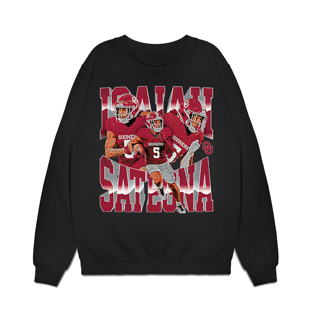 Oklahoma - NCAA Football : Isaiah Sategna - Caricature Premium Crewneck Sweatshirt-0