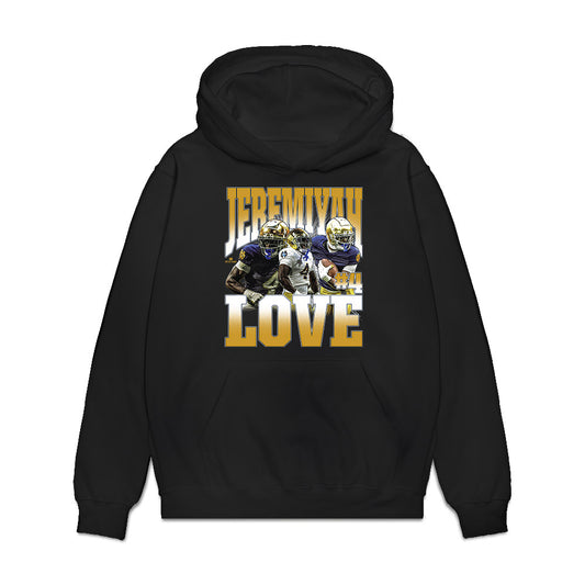 Notre Dame - NCAA Football : Jeremiyah Love - Collage Premium Hooded Sweatshirt-0