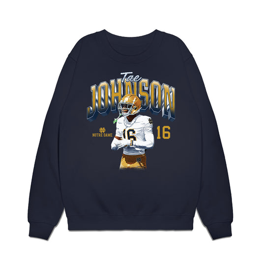 Notre Dame - NCAA Football : Brauntae Johnson - Caricature Premium Crewneck Sweatshirt-0