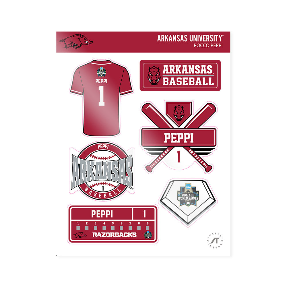 Arkansas - NCAA Baseball : Rocco Peppi - NCAA® World Series Sticker Sheet-0