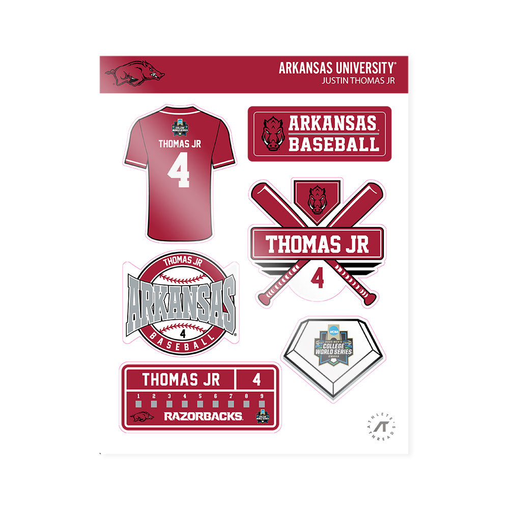 Arkansas - NCAA Baseball : Justin Thomas jr - NCAA® World Series Sticker Sheet-0