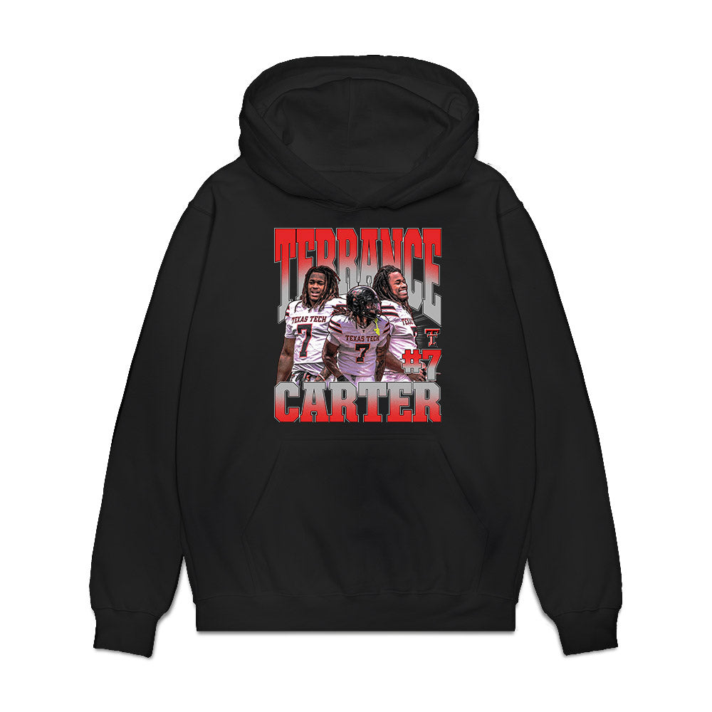 Texas Tech - NCAA Football : Terrance Carter Jr - Caricature Premium Hooded Sweatshirt-0