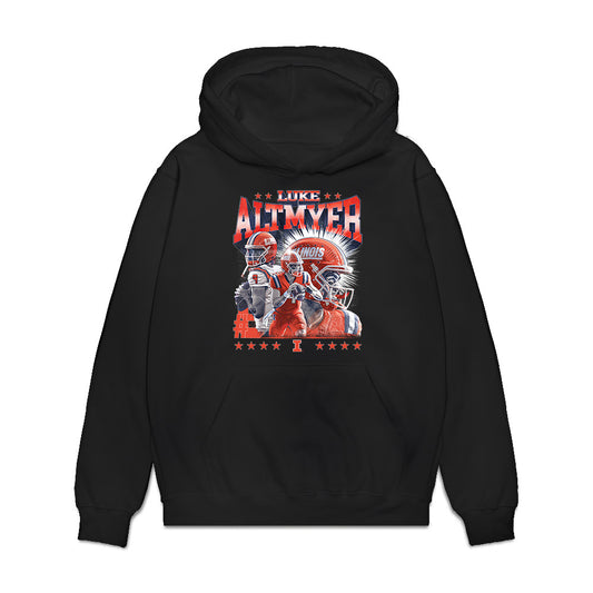Illinois - NCAA Football : Luke Altmyer - Caricature Premium Hooded Sweatshirt-0