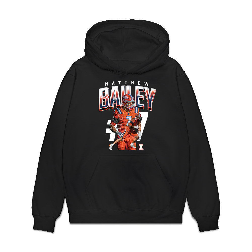 Illinois - NCAA Football : Matthew Bailey - Caricature Premium Hooded Sweatshirt-0