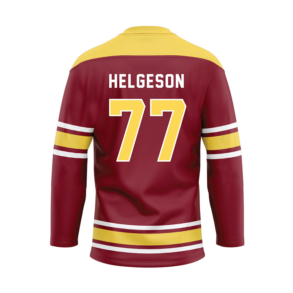 NSU - NCAA Football : Riley Helgeson - Maroon Hockey Jersey-1