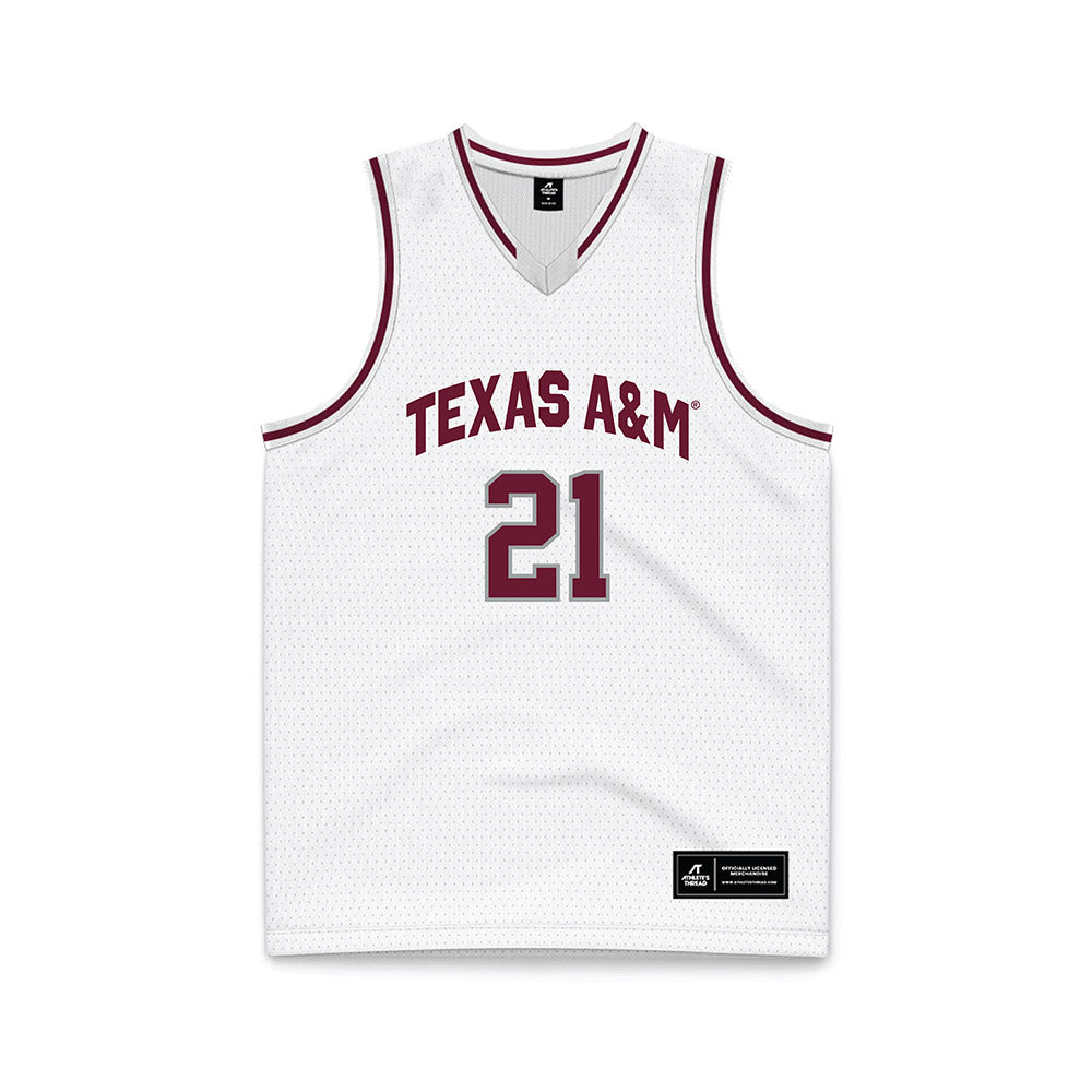 Texas A&M - NCAA Men's Basketball : Mackenzie Mgbako - White Basketball Jersey-0