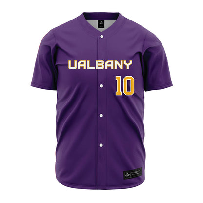 Albany - NCAA Baseball : Logan Morris - Purple Jersey-0