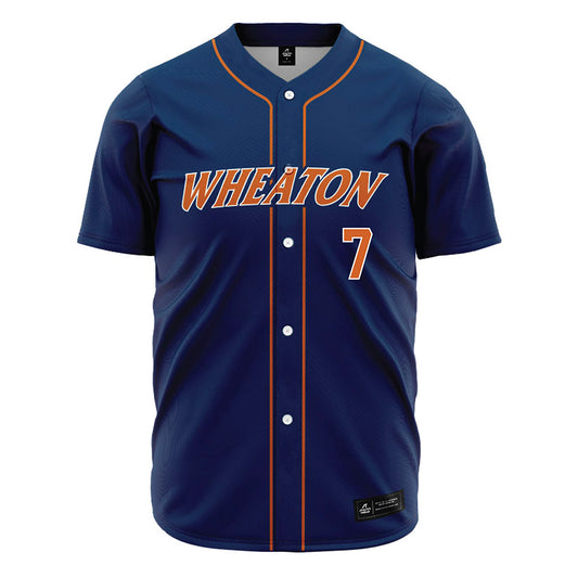 Wheaton IL - NCAA Baseball : Tyler Burr - Navy Jersey-0