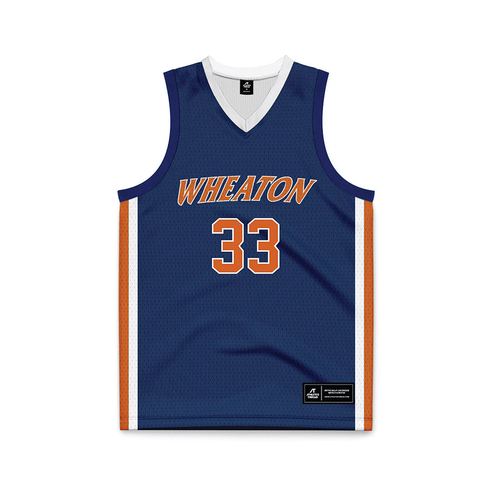 Wheaton IL - NCAA Men's Basketball : Noah Hedrick - Navy Basketball Jersey-0