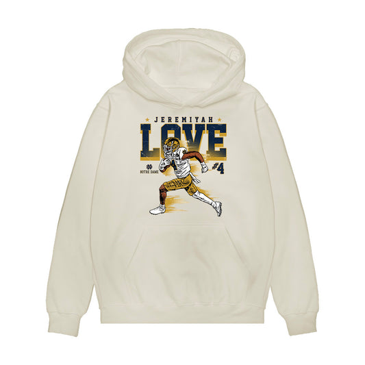 Notre Dame - NCAA Football : Jeremiyah Love - Caricature Premium Hooded Sweatshirt-0