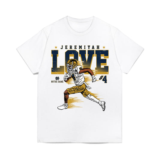 Notre Dame - NCAA Football : Jeremiyah Love - Caricature Comfort Colors T-Shirt-0