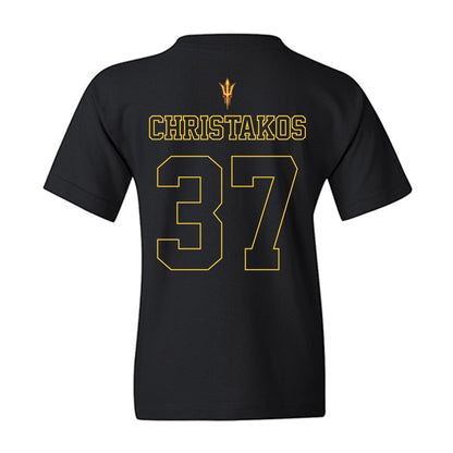 Arizona State - NCAA Football : Tommy Christakos - Blackout Classic Shersey Youth T-Shirt-1