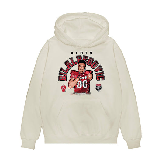 New Mexico - NCAA Football : Aldin Bilalbegovic - Caricature Premium Hooded Sweatshirt-0