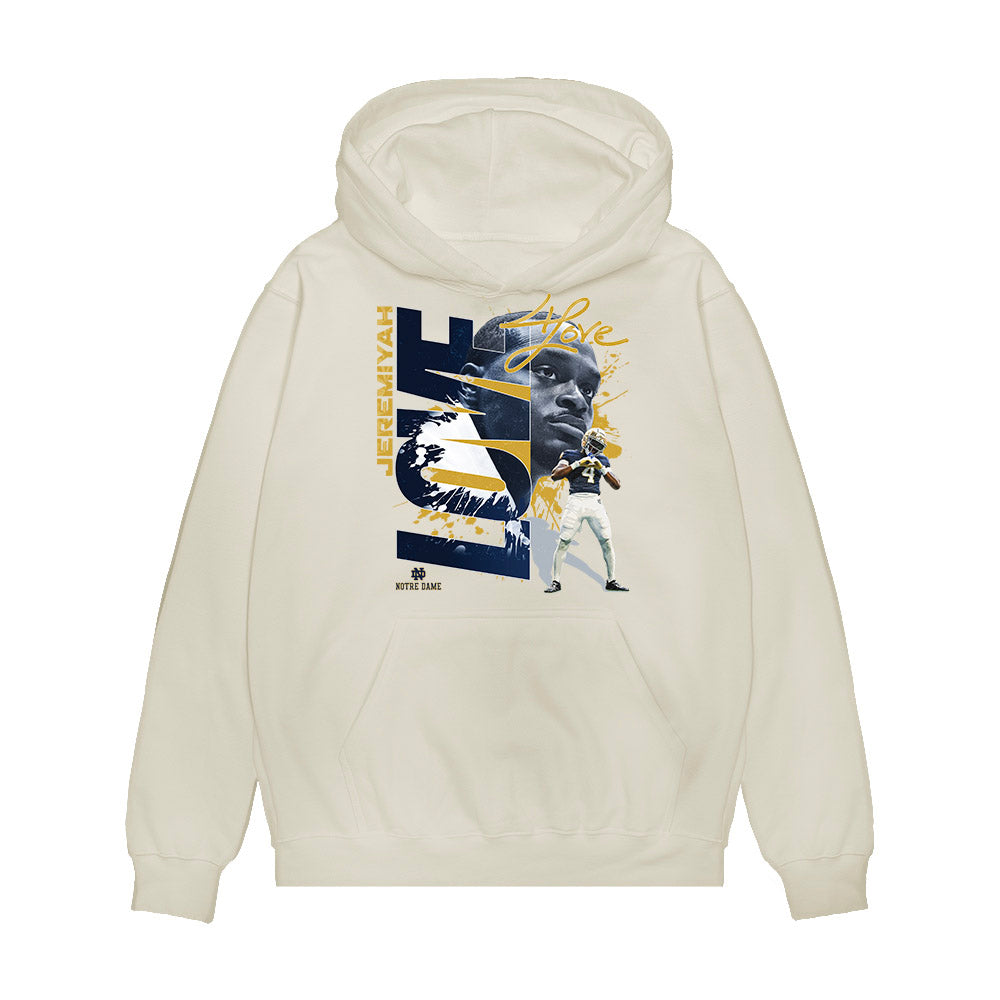 Notre Dame - NCAA Football : Jeremiyah Love - Big Plays Graphic Premium Hooded Sweatshirt-0