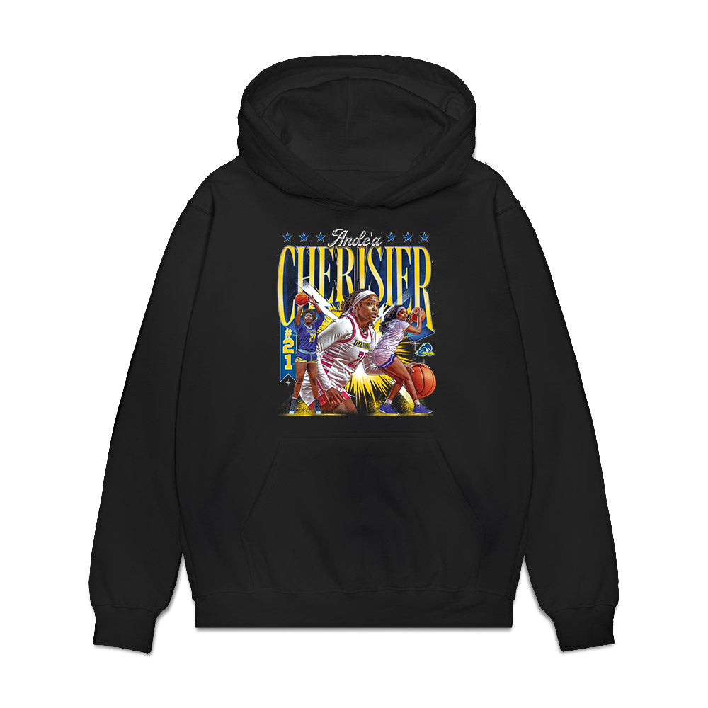 Delaware - NCAA Women's Basketball : Ande'a Cherisier - Collage Premium Hooded Sweatshirt-0
