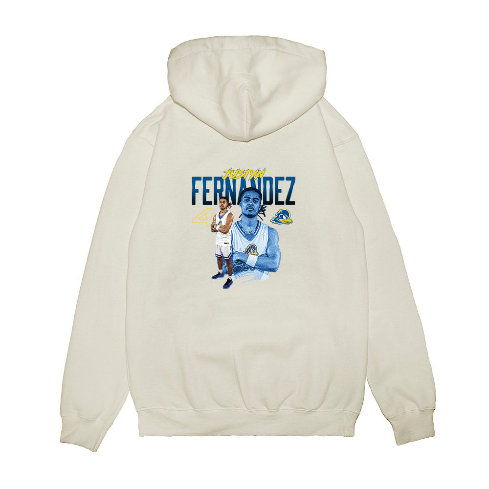 Delaware - NCAA Men's Basketball : Justyn Fernandez - Collage Premium Hooded Sweatshirt-1