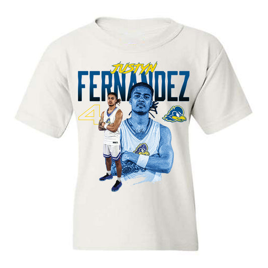 Delaware - NCAA Men's Basketball : Justyn Fernandez - Collage Youth T-Shirt-0