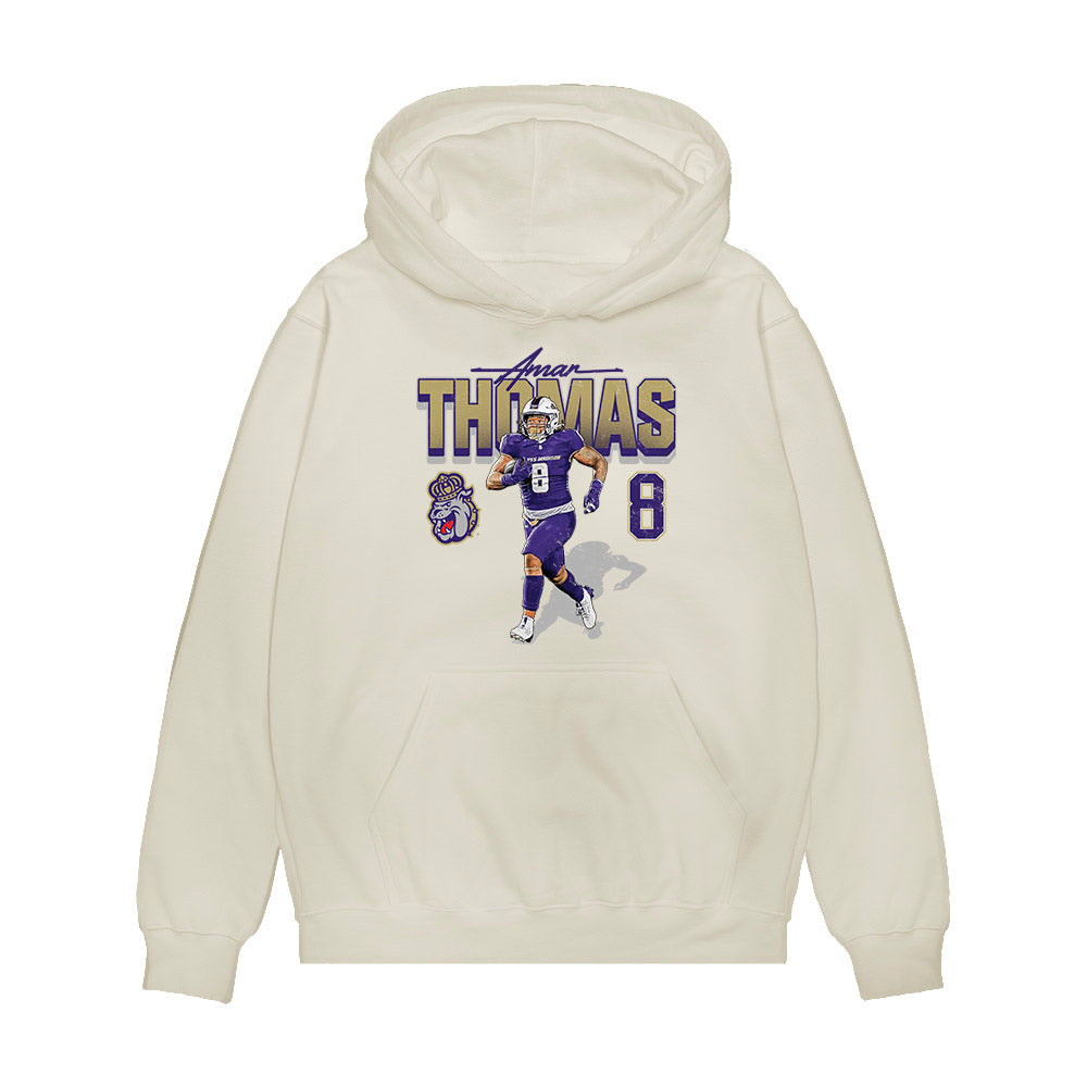 JMU - NCAA Football : Amar Thomas - Collage Premium Hooded Sweatshirt-0