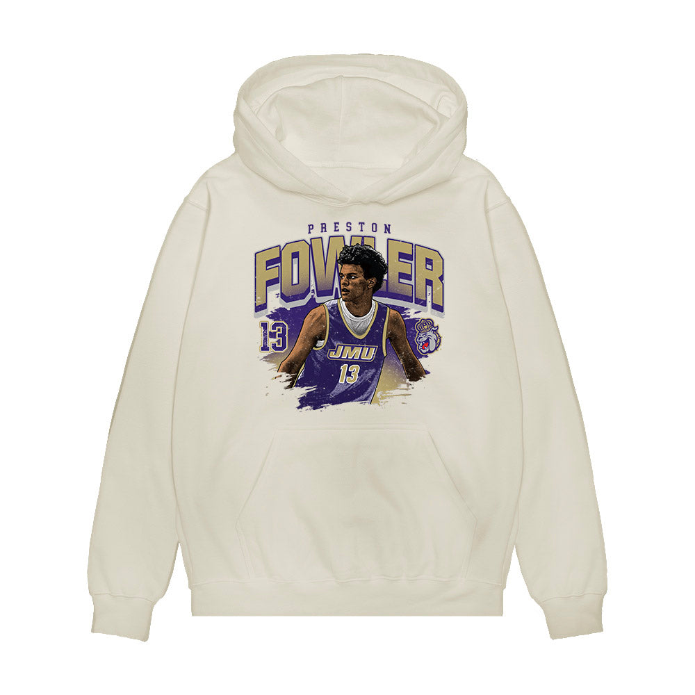 JMU - NCAA Men's Basketball : Preston Fowler - Collage Premium Hooded Sweatshirt-0
