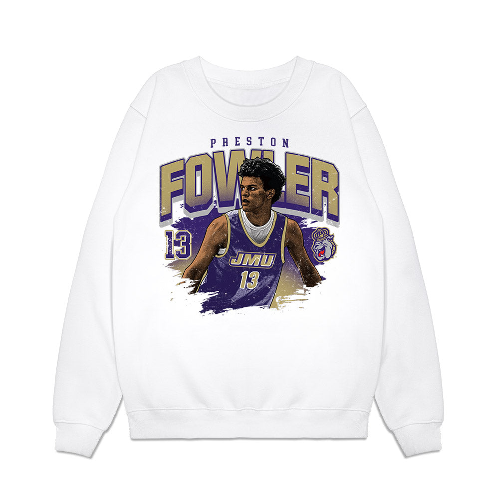 JMU - NCAA Men's Basketball : Preston Fowler - Collage Premium Crewneck Sweatshirt-0