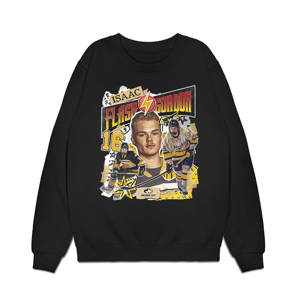 Michigan Tech - NCAA Men's Ice Hockey : Isaac Gordon - Collage Premium Crewneck Sweatshirt-0
