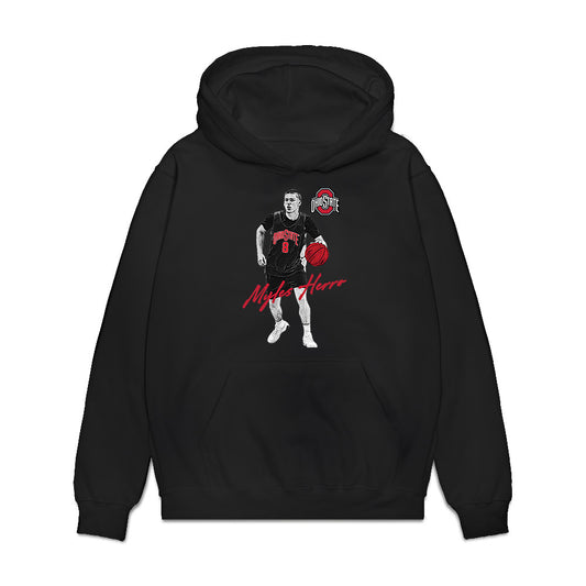 Ohio State - NCAA Men's Basketball : Myles Herro - Player Illustration Premium Hooded Sweatshirt-0