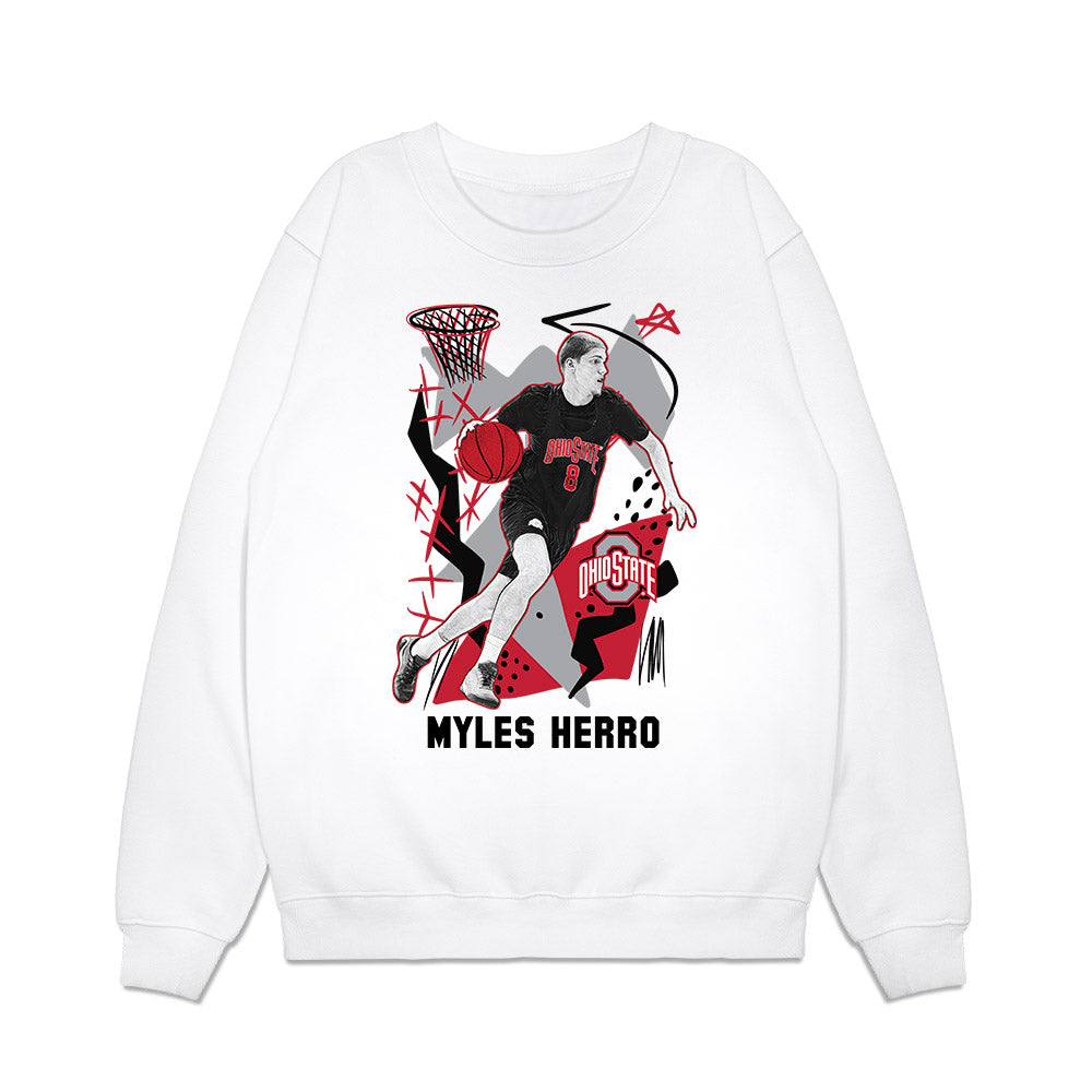 Ohio State - NCAA Men's Basketball : Myles Herro - Player Illustration Premium Crewneck Sweatshirt-0