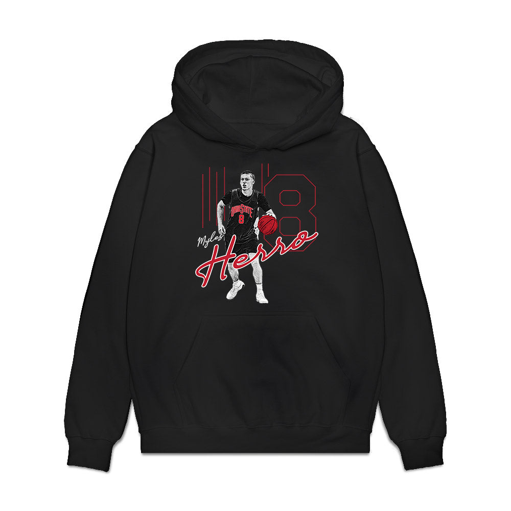 Ohio State - NCAA Men's Basketball : Myles Herro - Player Illustration Premium Hooded Sweatshirt-0