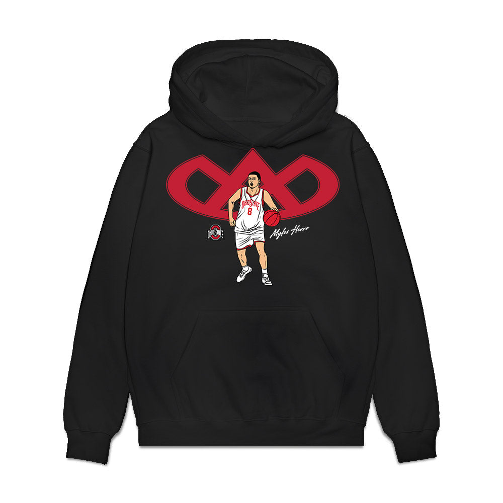 Ohio State - NCAA Men's Basketball : Myles Herro - Player Illustration Premium Hooded Sweatshirt-0