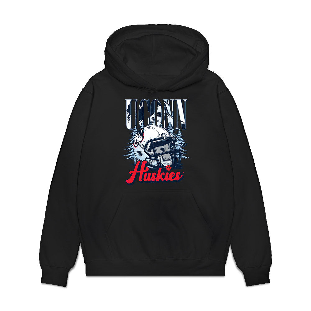 UConn - NCAA Football : Tracy Revels - Vintage Helmet Premium Hooded Sweatshirt-0