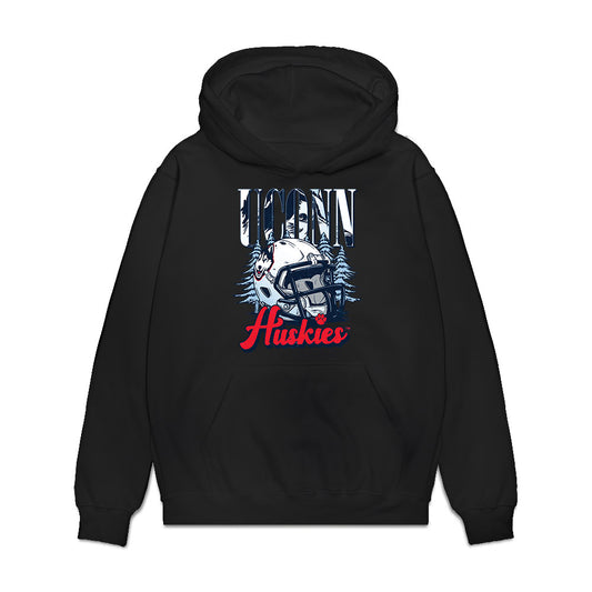UConn - NCAA Football : Jediyah Willoughby - Vintage Helmet Premium Hooded Sweatshirt-0