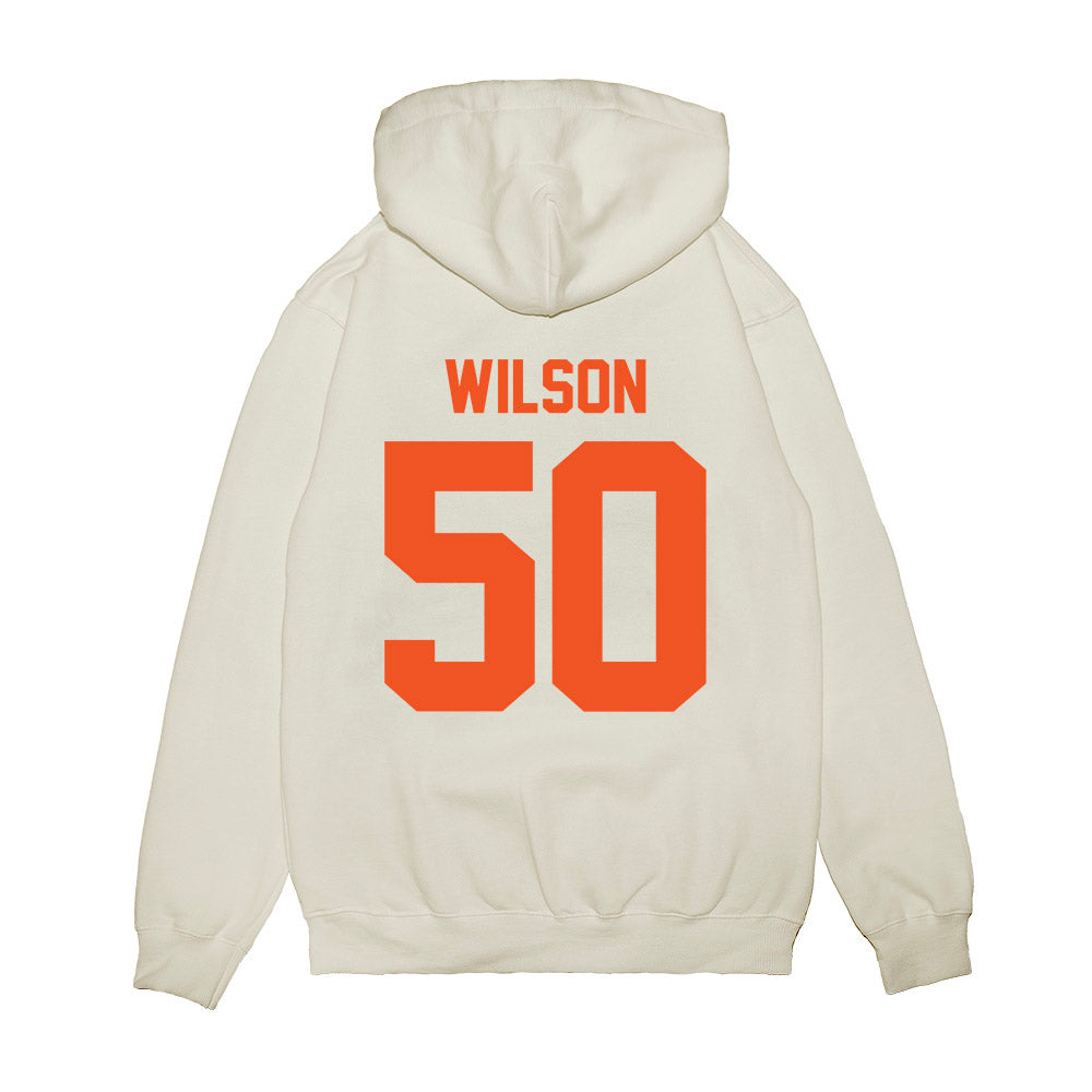 Oklahoma State - NCAA Football : Gunnar Wilson - Vintage Helmet Premium Hooded Sweatshirt-1